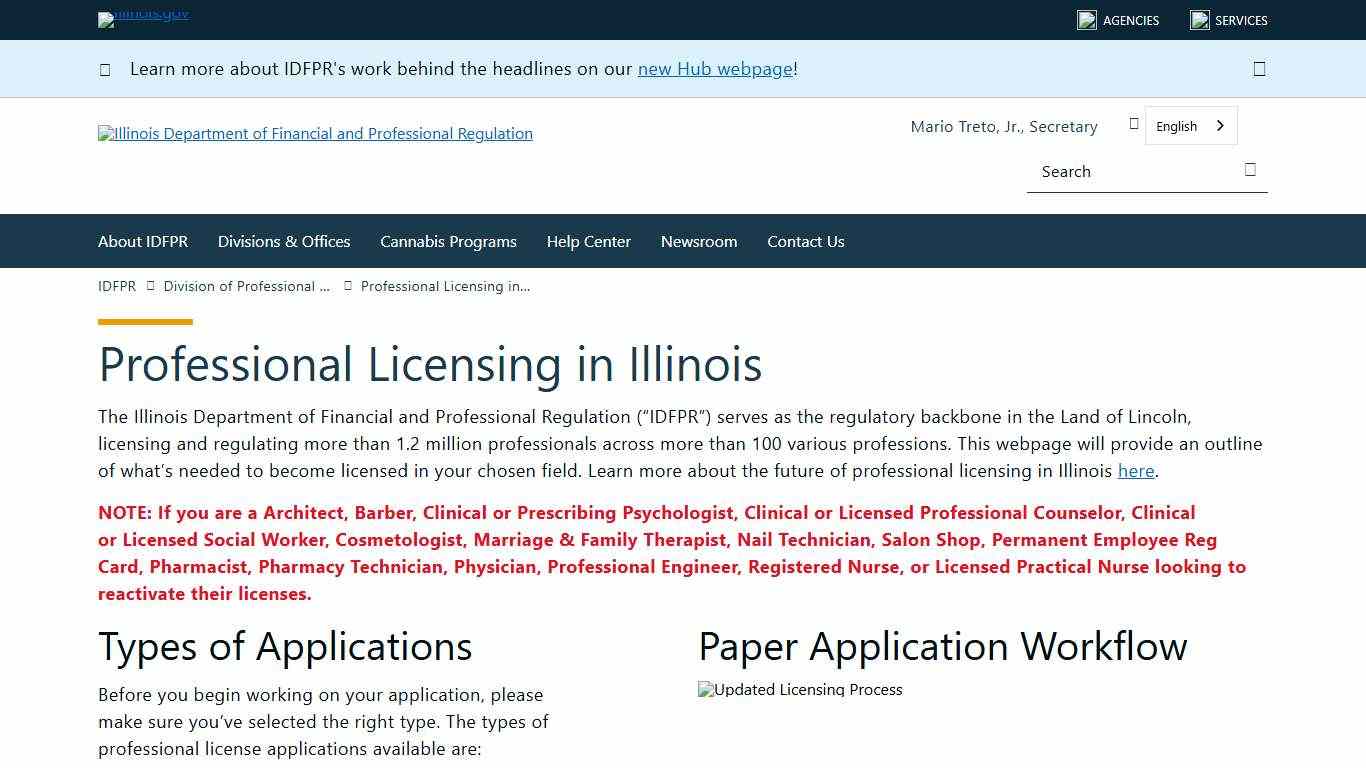 IDFPR Professional Licensing in Illinois